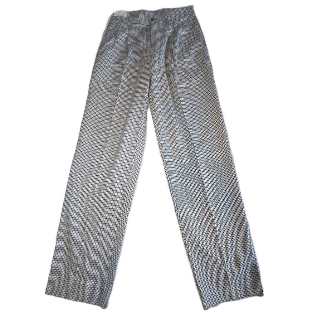 PERRY ELLIS Classic Fit Pants Mens 32 X 35 Cotton Blue Beige Micro-check NEW